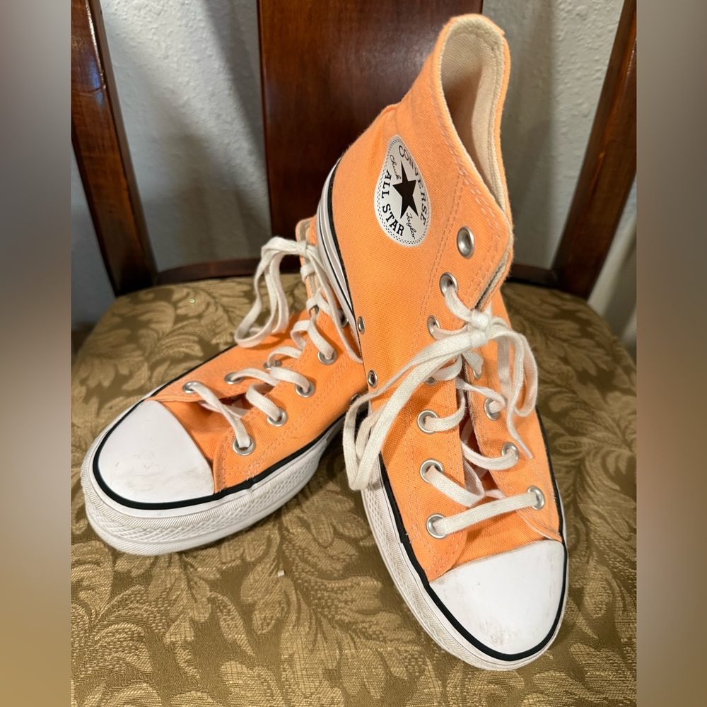 Neon Orange Platform Converse Hi Tops